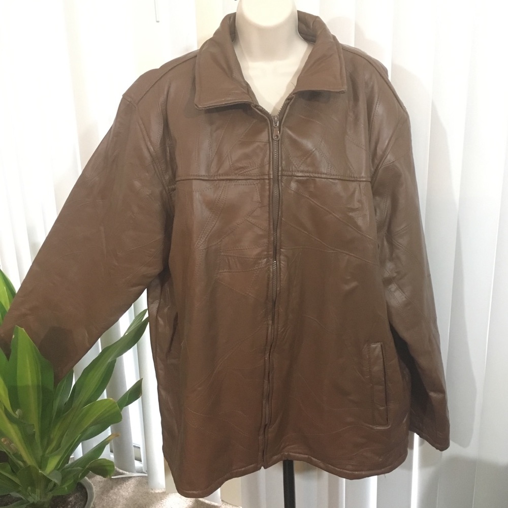 Vintage Leather Patchwork Stitch Jacket Coat 2x - image 3